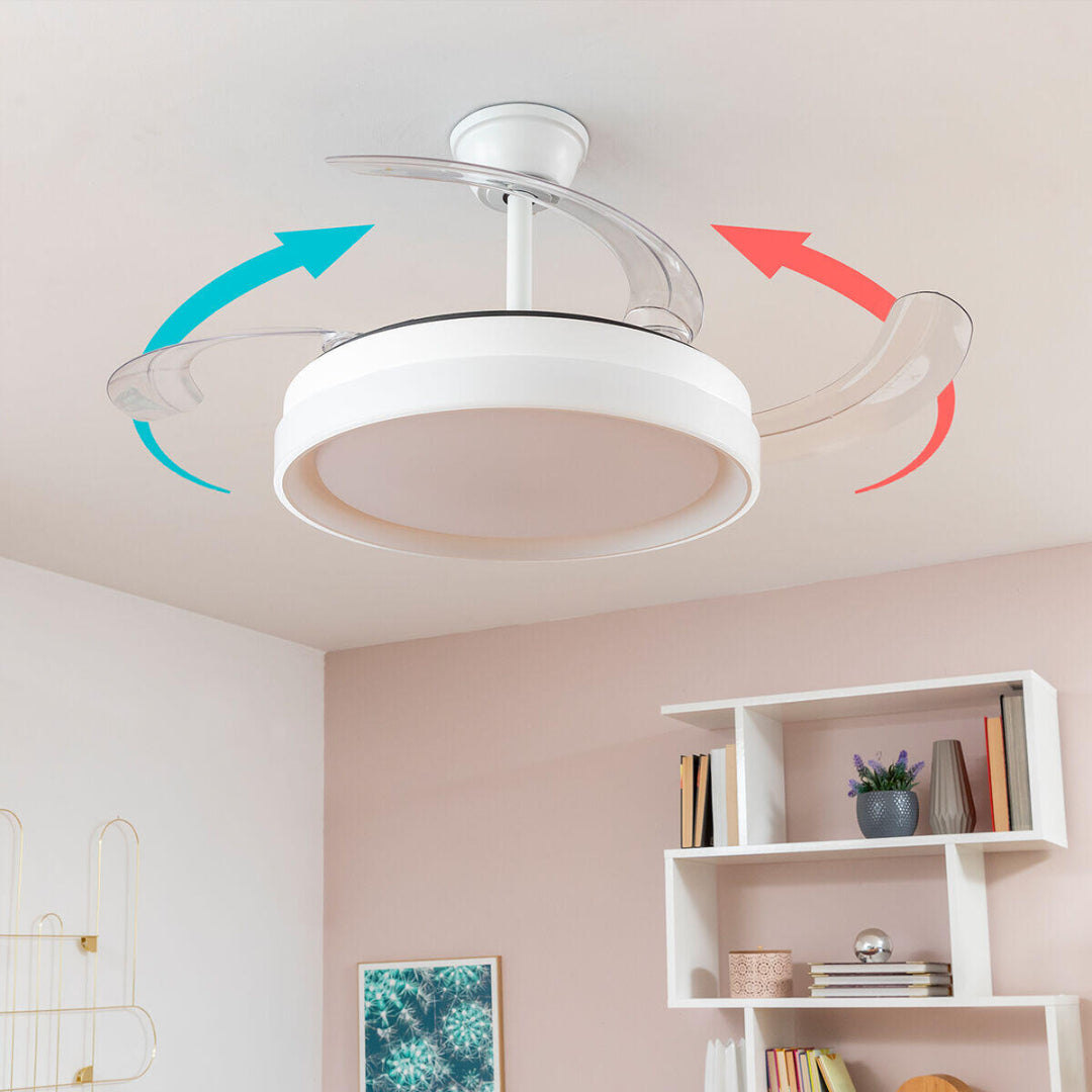Ventilador de Techo con Luz LED y 4 Aspas Retráctiles Keteez InnovaGoods, Blanco 72 W Ø49-104 cm