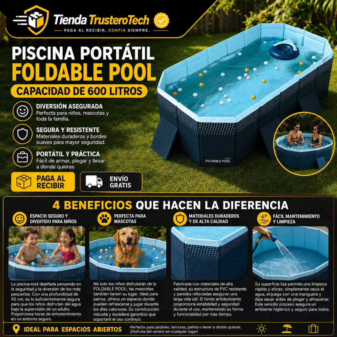 Piscina portátil FOLDABLE POOL, capacidad de 600 litros, tamaño M