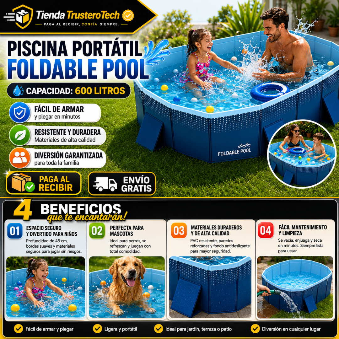 Piscina portátil FOLDABLE POOL, capacidad de 600 litros, tamaño M