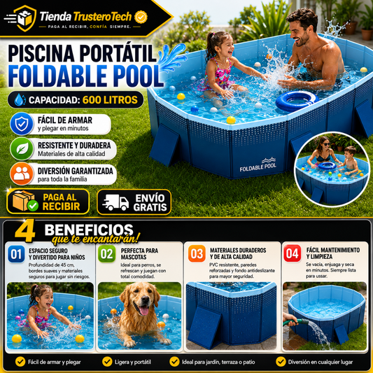 Piscina portátil FOLDABLE POOL, capacidad de 600 litros, tamaño M