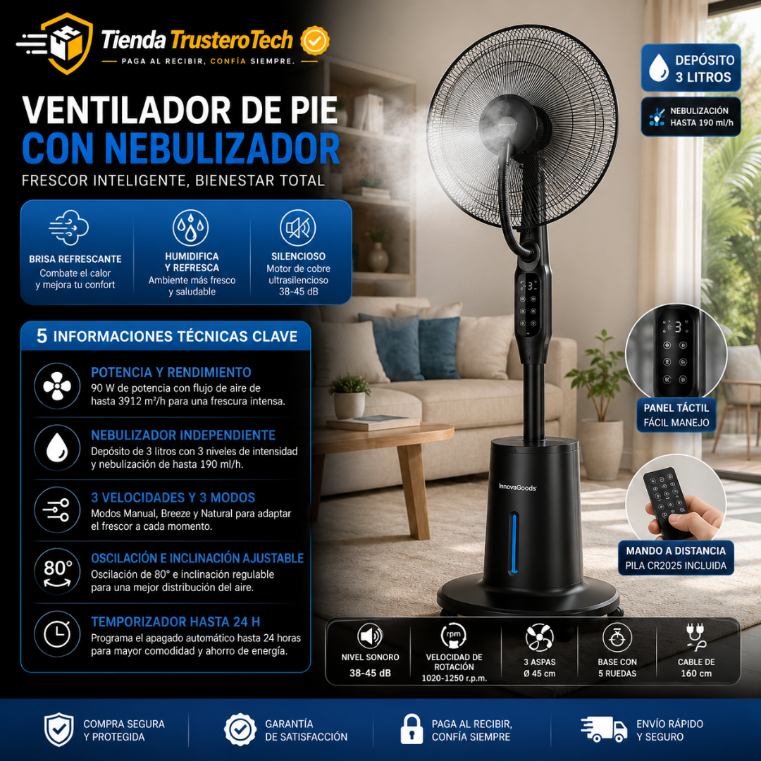 Ventilador de Pie Nebulizador con Mando a Distancia Sprair InnovaGoods