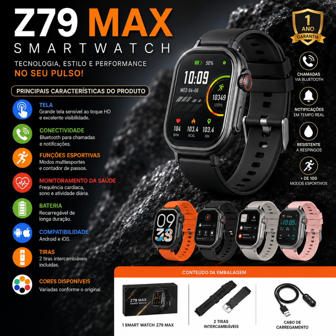 Reloj Inteligente Z79 MAX con 2 Correas – Estilo Versátil y Tecnología en tu Muñeca