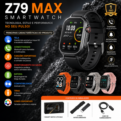 Reloj Inteligente Z79 MAX con 2 Correas – Estilo Versátil y Tecnología en tu Muñeca