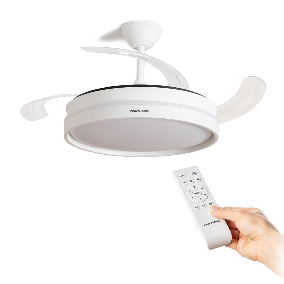 Ventilador de Techo con Luz LED y 4 Aspas Retráctiles Keteez InnovaGoods, Blanco 72 W Ø49-104 cm