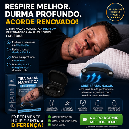Tiras Nasales Magnéticas Premium Dispositivo Antirronquidos, mejora la respiración y la oxigenación, máxima adhesión para deporte y dormi.